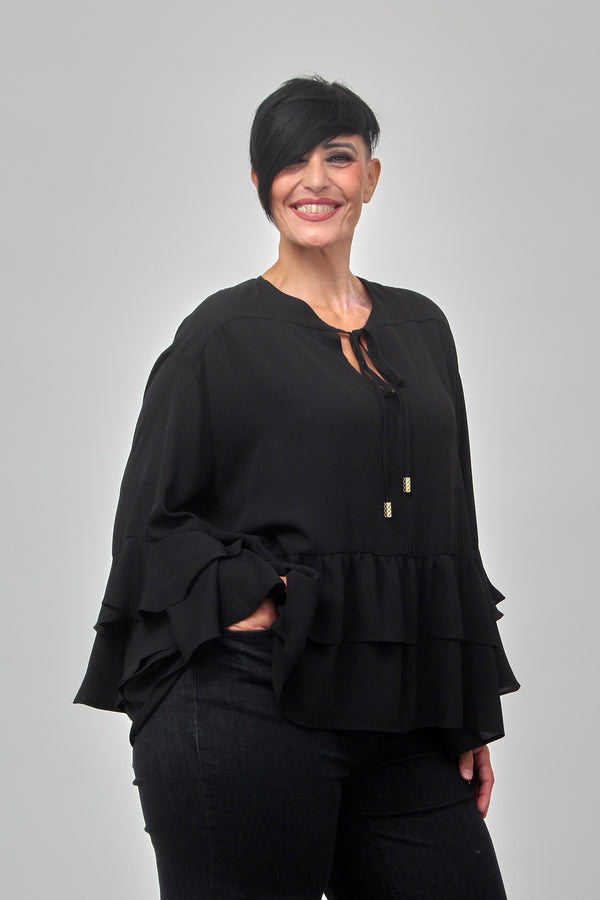 Blusa rouches laccetto - Nero