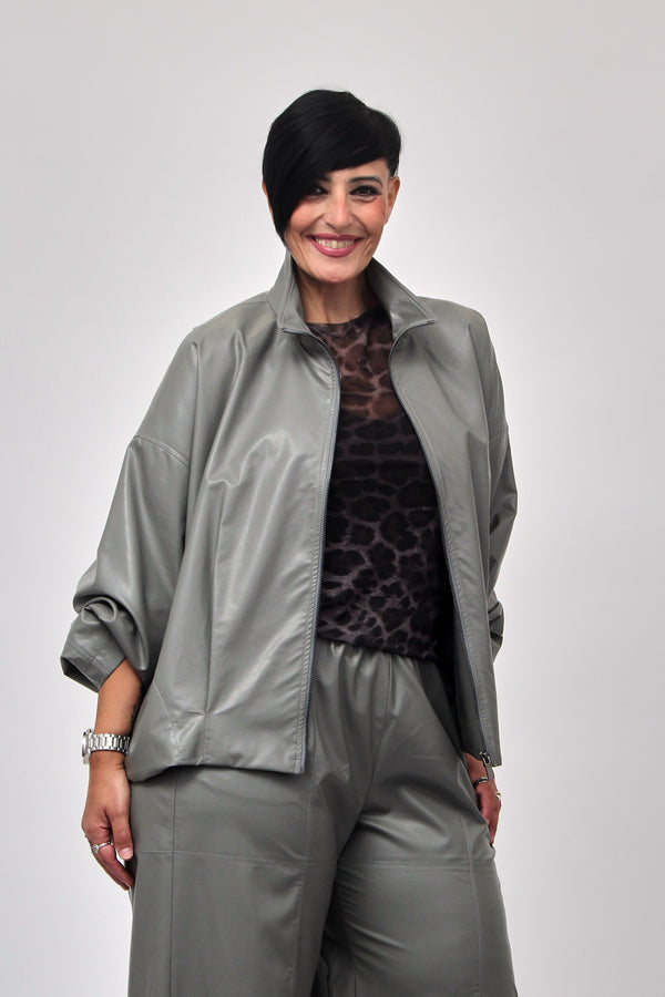 Bomber ecopelle zip - Cemento