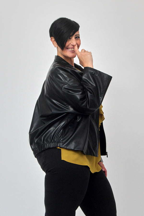 Bomber ecopelle zip - Nero