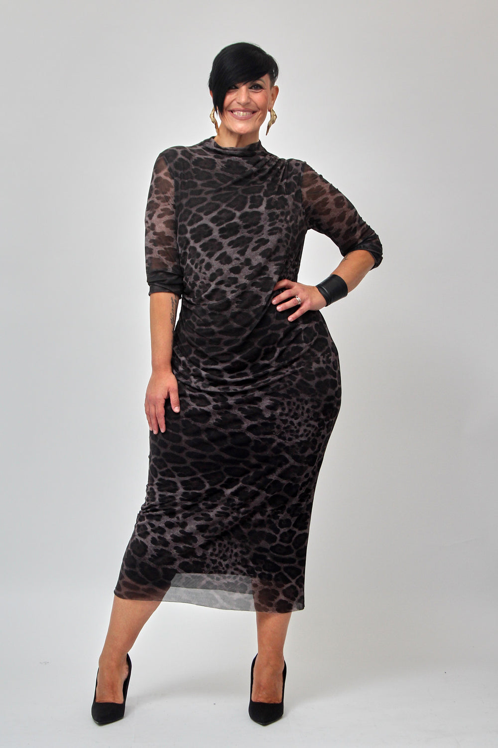 Abito tulle arricciato - Animalier