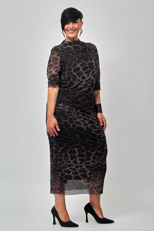 Abito tulle arricciato - Animalier