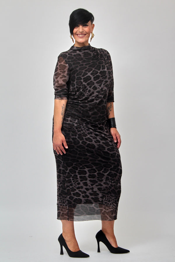 Abito tulle arricciato - Animalier