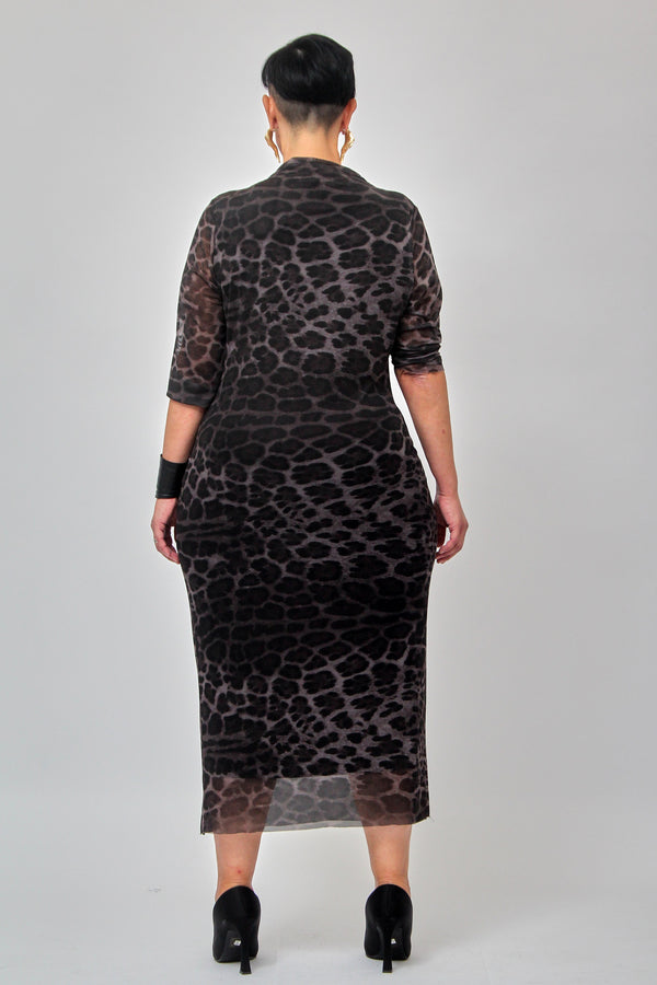 Abito tulle arricciato - Animalier