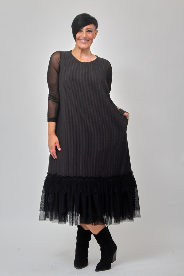 Abito gessato tulle - Nero