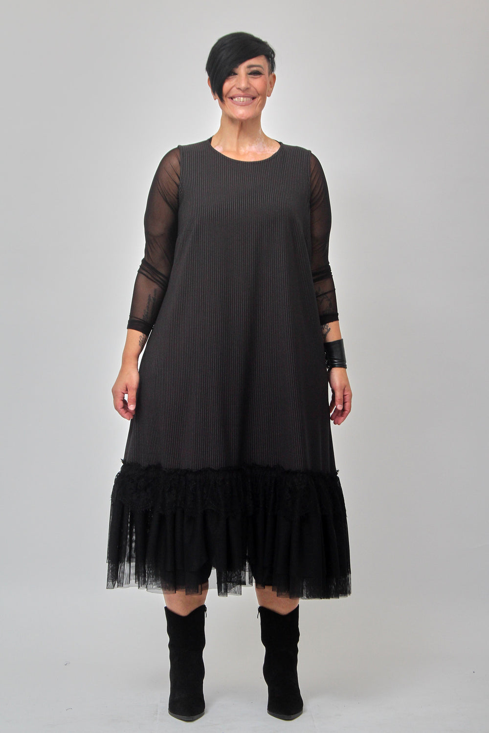 Abito gessato tulle - Nero