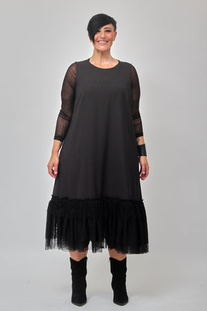 Abito gessato tulle - Nero