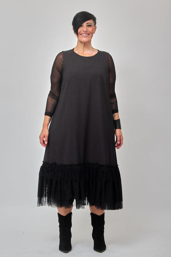 Abito gessato tulle - Nero