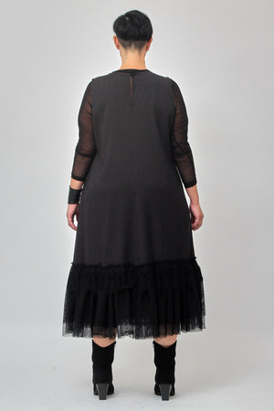 Abito gessato tulle - Nero
