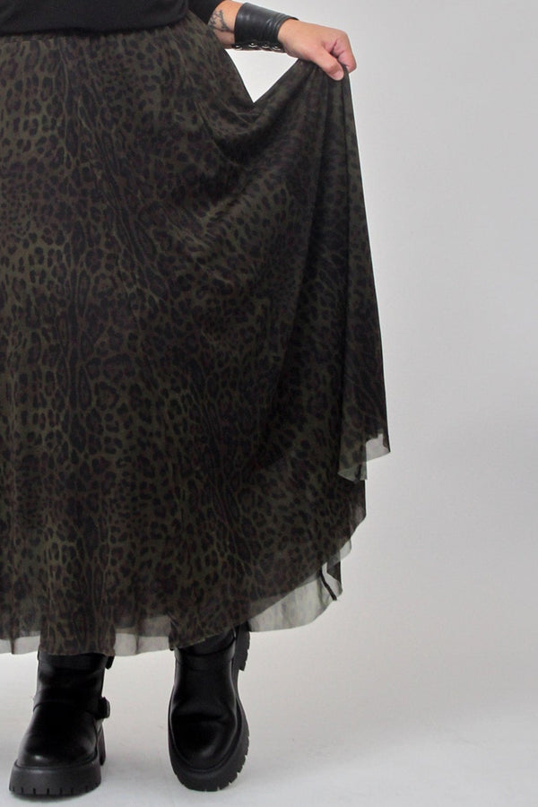 Gonna tulle animalier - Verde militare