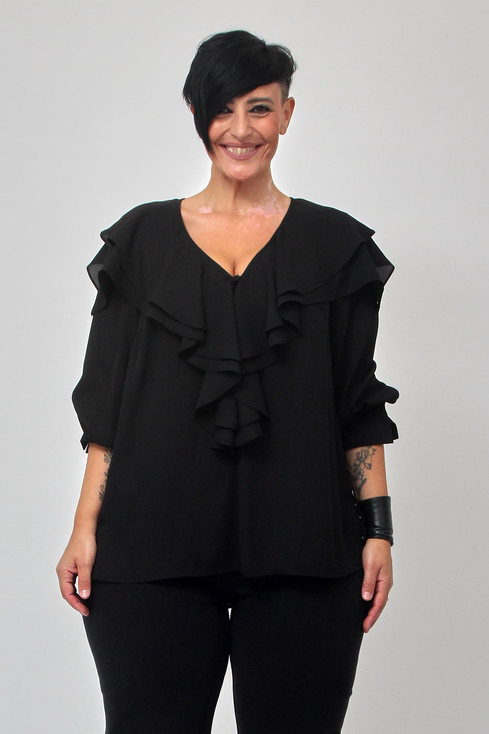 Blusa maxi rouches - Nero