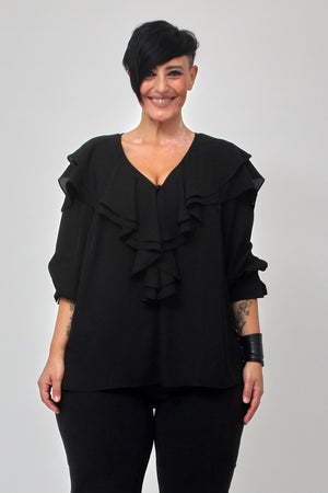 Blusa maxi rouches - Nero