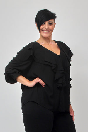 Blusa maxi rouches - Nero