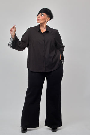 Camicia gessata pizzo - Nero