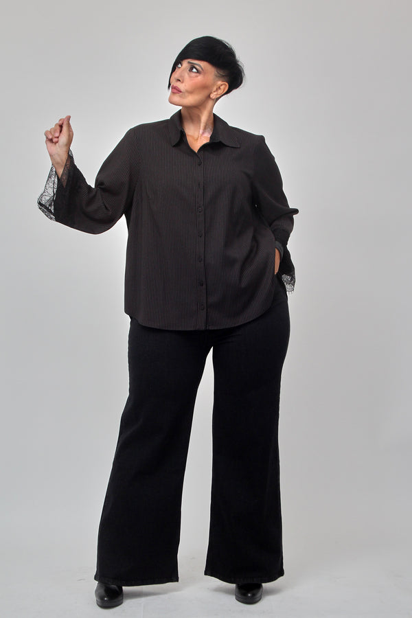 Camicia gessata pizzo - Nero