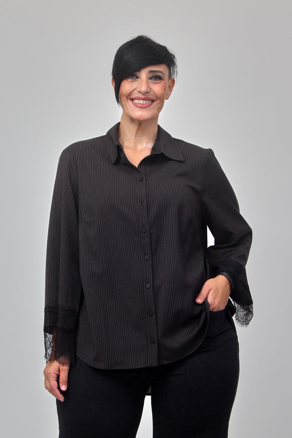 Camicia gessata pizzo - Nero