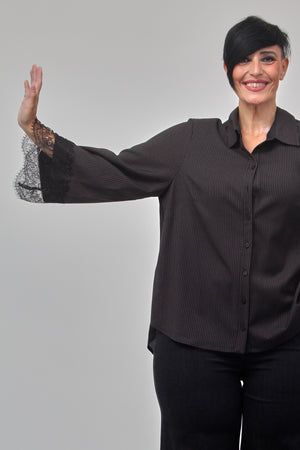 Camicia gessata pizzo - Nero