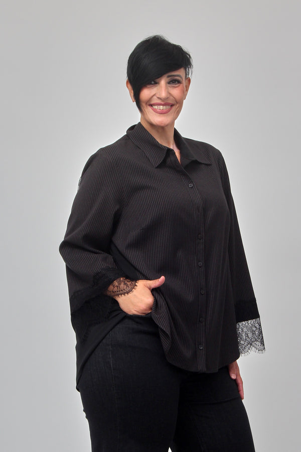 Camicia gessata pizzo - Nero