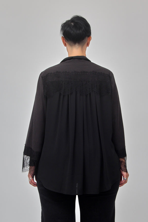 Camicia gessata pizzo - Nero