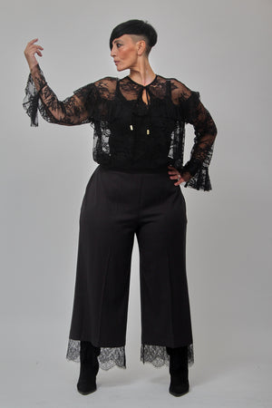 Blusa pizzo rouches - Nero