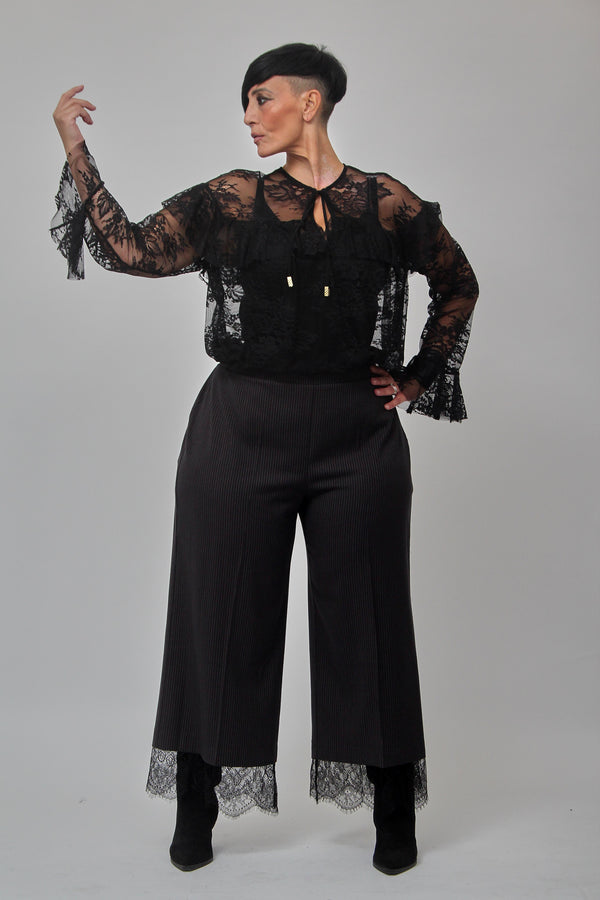 Blusa pizzo rouches - Nero