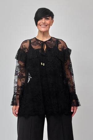 Blusa pizzo rouches - Nero