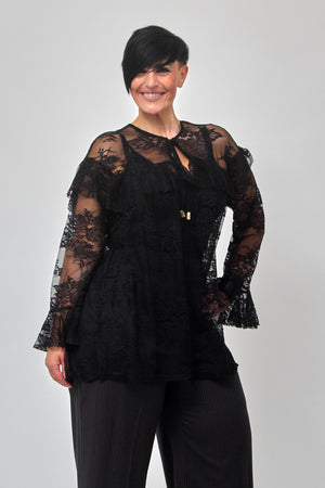 Blusa pizzo rouches - Nero