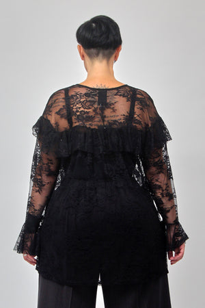 Blusa pizzo rouches - Nero
