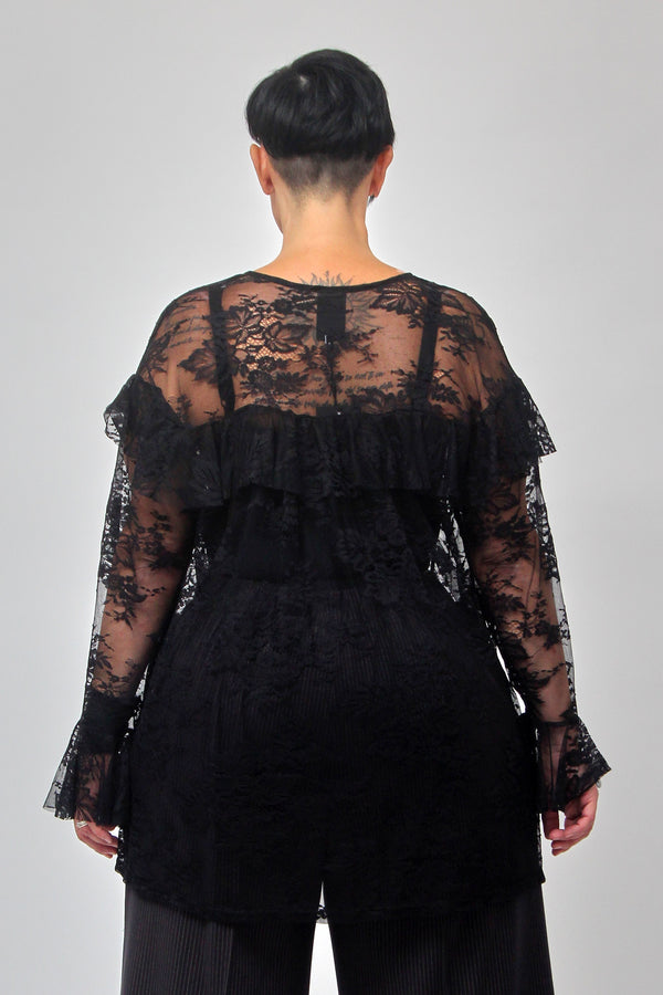 Blusa pizzo rouches - Nero