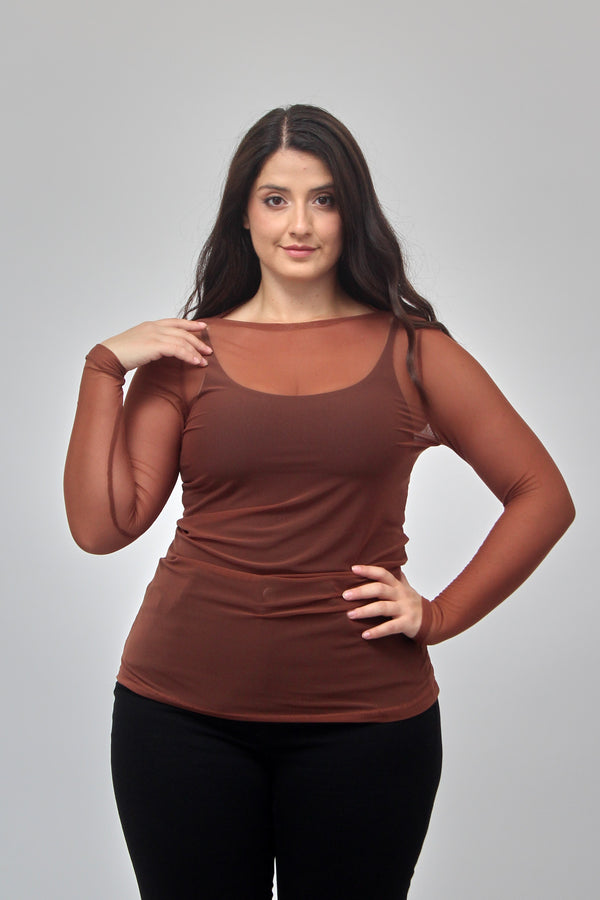 Maglia tulle lunga - Tabacco