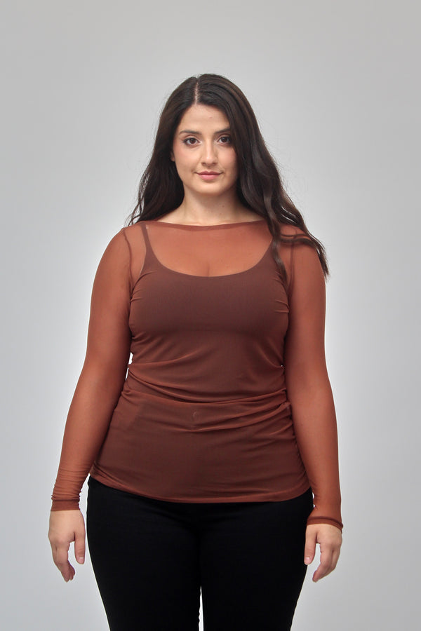 Maglia tulle lunga - Tabacco