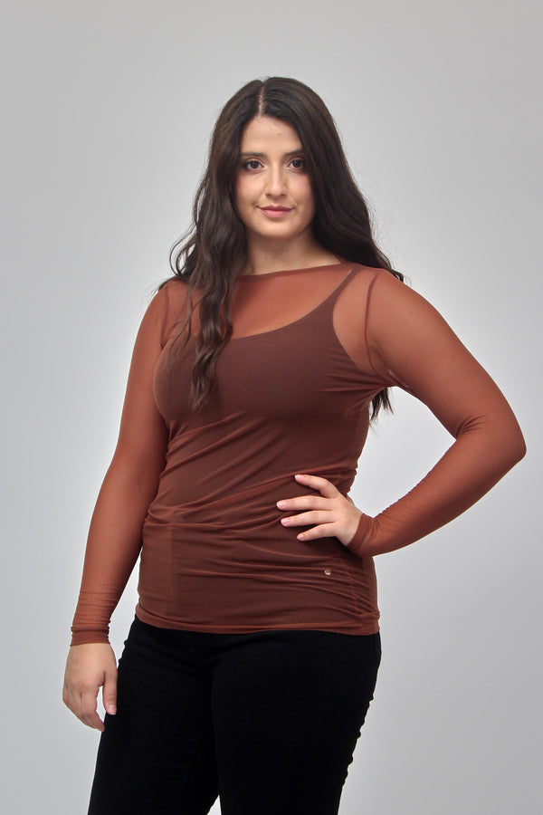 Maglia tulle lunga - Tabacco