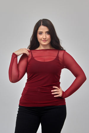 Maglia tulle lunga - Bordeaux