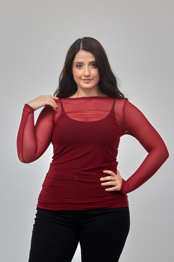 Maglia tulle lunga - Bordeaux
