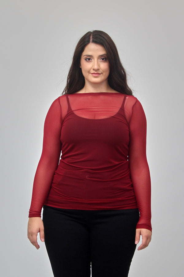 Maglia tulle lunga - Bordeaux
