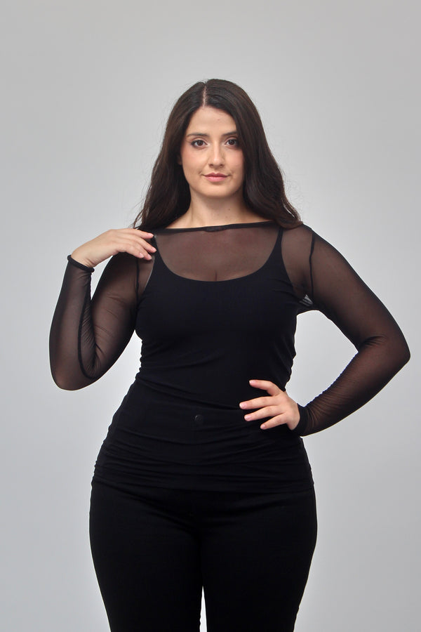 Maglia tulle lunga - Nero