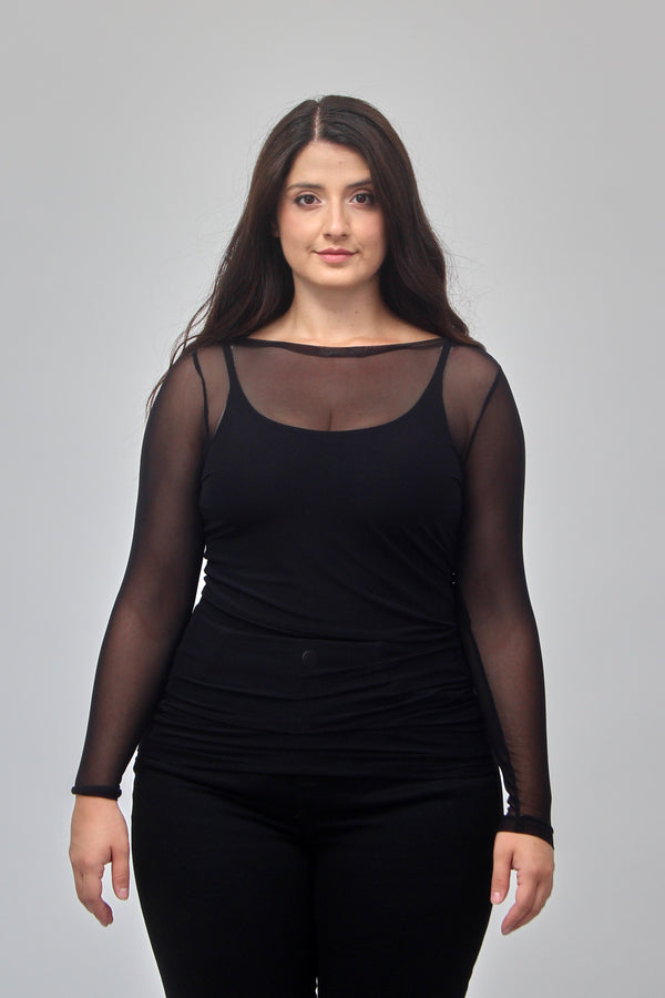Maglia tulle lunga - Nero