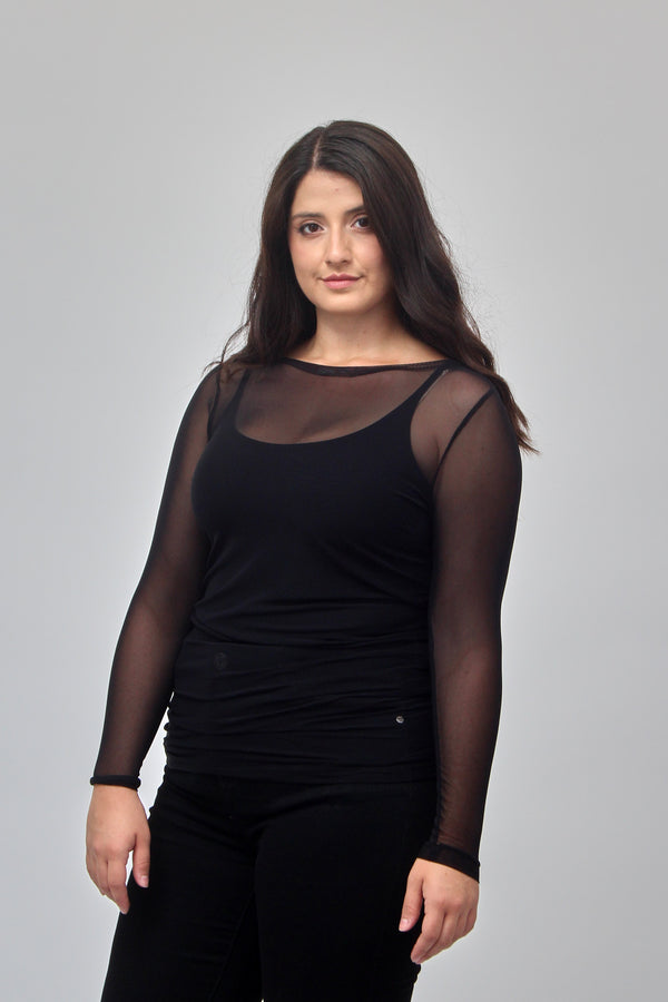 Maglia tulle lunga - Nero