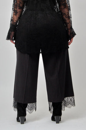 Pantalone gessato inserto pizzo - Nero