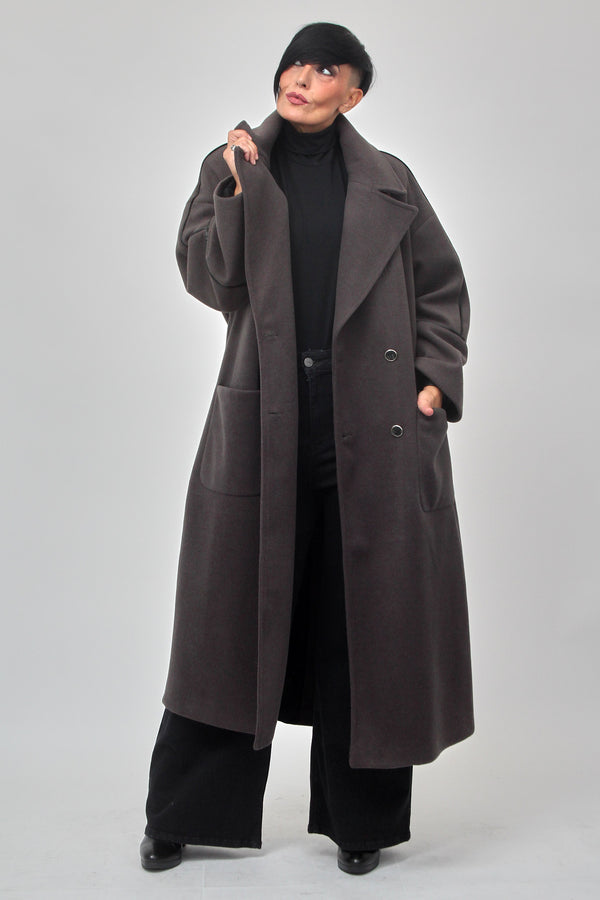 Cappotto doppio petto bordo ecopelle - Fumo