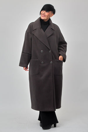 Cappotto doppio petto bordo ecopelle - Fumo