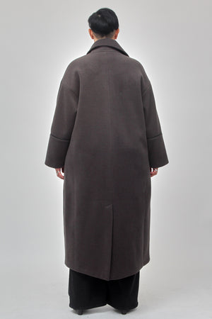 Cappotto doppio petto bordo ecopelle - Fumo