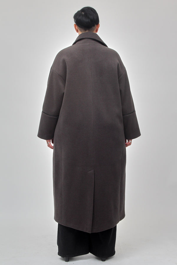 Cappotto doppio petto bordo ecopelle - Fumo