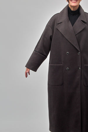 Cappotto doppio petto bordo ecopelle - Fumo