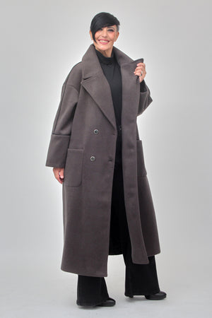 Cappotto doppio petto bordo ecopelle - Fumo