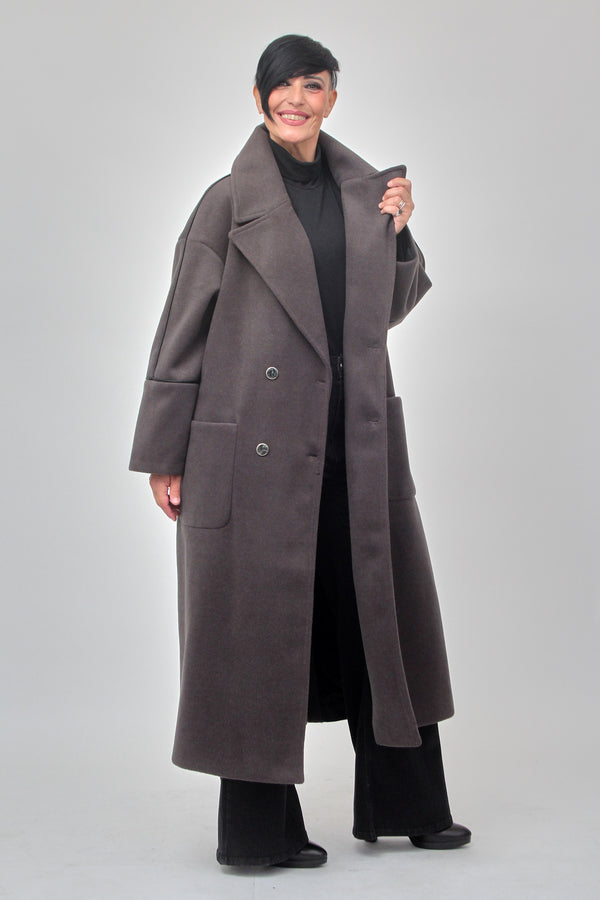 Cappotto doppio petto bordo ecopelle - Fumo