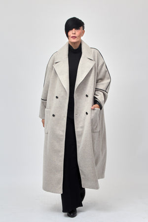 Cappotto doppio petto bordo ecopelle - Gesso