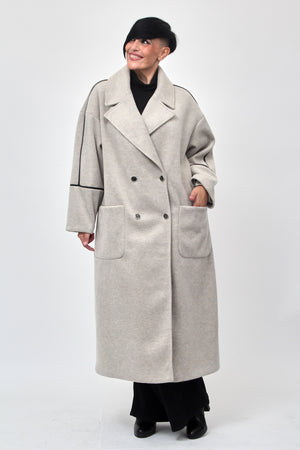 Cappotto doppio petto bordo ecopelle - Gesso