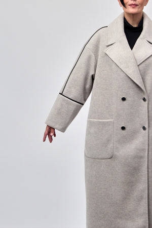 Cappotto doppio petto bordo ecopelle - Gesso