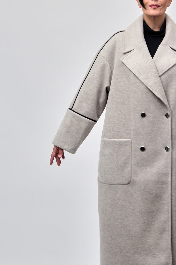 Cappotto doppio petto bordo ecopelle - Gesso