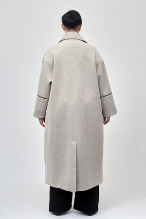 Cappotto doppio petto bordo ecopelle - Gesso